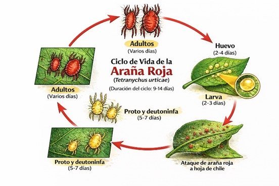 Ciclo de vida de araña roja en cultivos